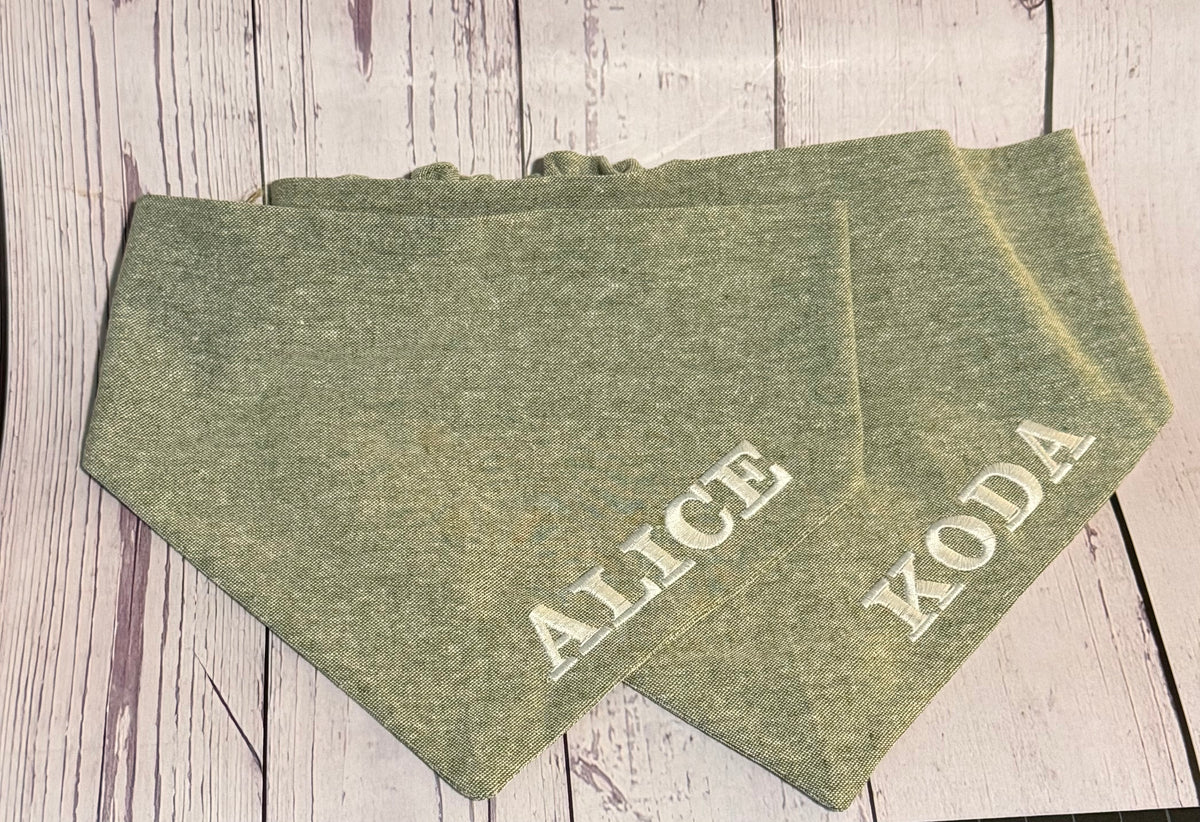 Green Chambray- Dog Bandanna with name