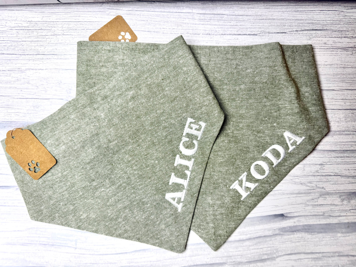 Green Chambray- Dog Bandanna with name